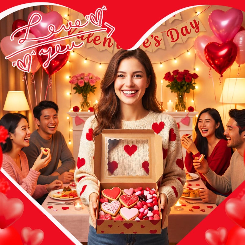 FoldTier 48 Pack Kraft Heart Cookie Boxes with Window, 9 x 9 x 2.5 Inch Bakery Treat Gift Boxes for Chocolate Covered Strawberries, Brownies, Cupcakes, Donuts, Gift Giving - Image 2