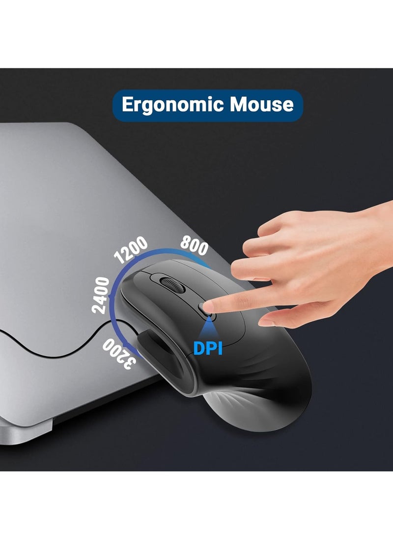 LIKE SHOW Wired Vertical Mouse, Ergonomic Mouse for Right-Handed Users, 800/1200/2400/3200 DPI PC Mouse Prevention Against Mouse Arm / Tennis Elbow (RSI Syndrome), Computer Mouse for Office/Home