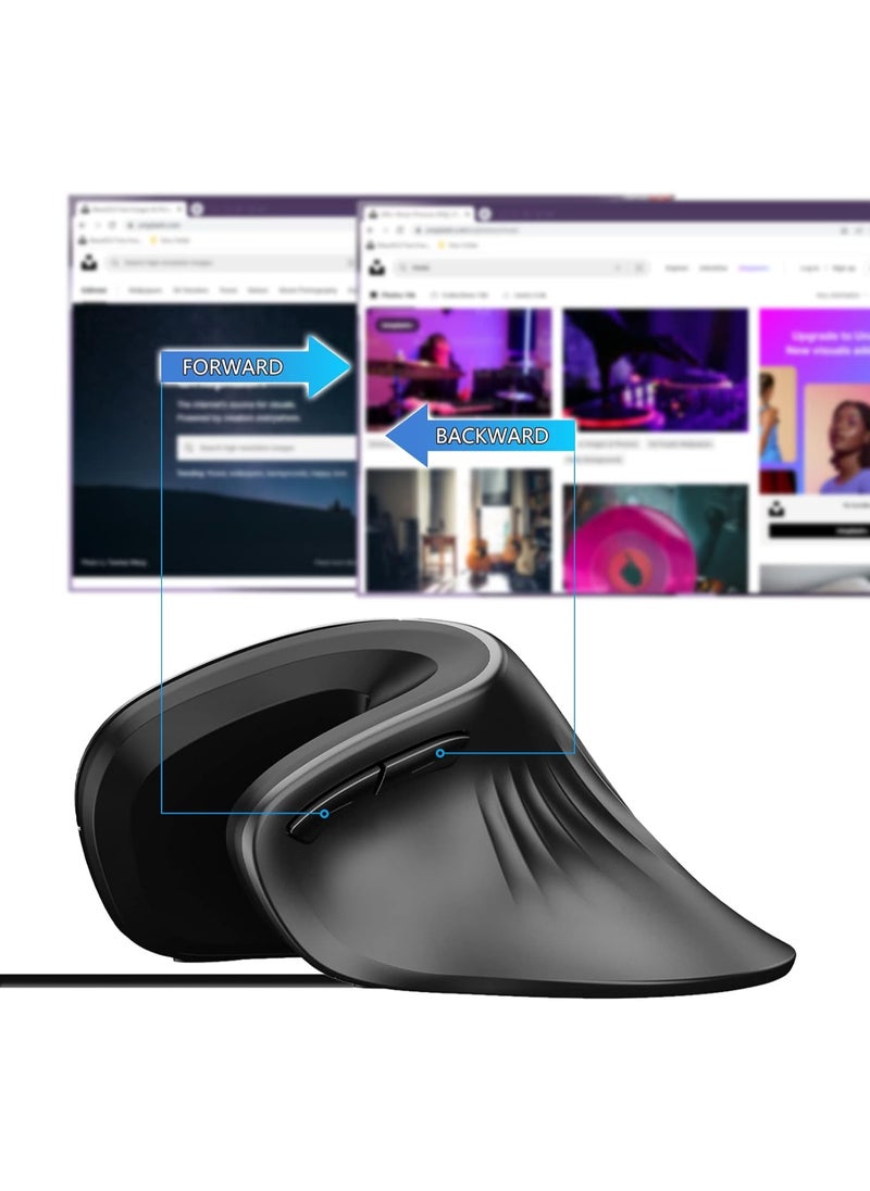LIKE SHOW Wired Vertical Mouse, Ergonomic Mouse for Right-Handed Users, 800/1200/2400/3200 DPI PC Mouse Prevention Against Mouse Arm / Tennis Elbow (RSI Syndrome), Computer Mouse for Office/Home