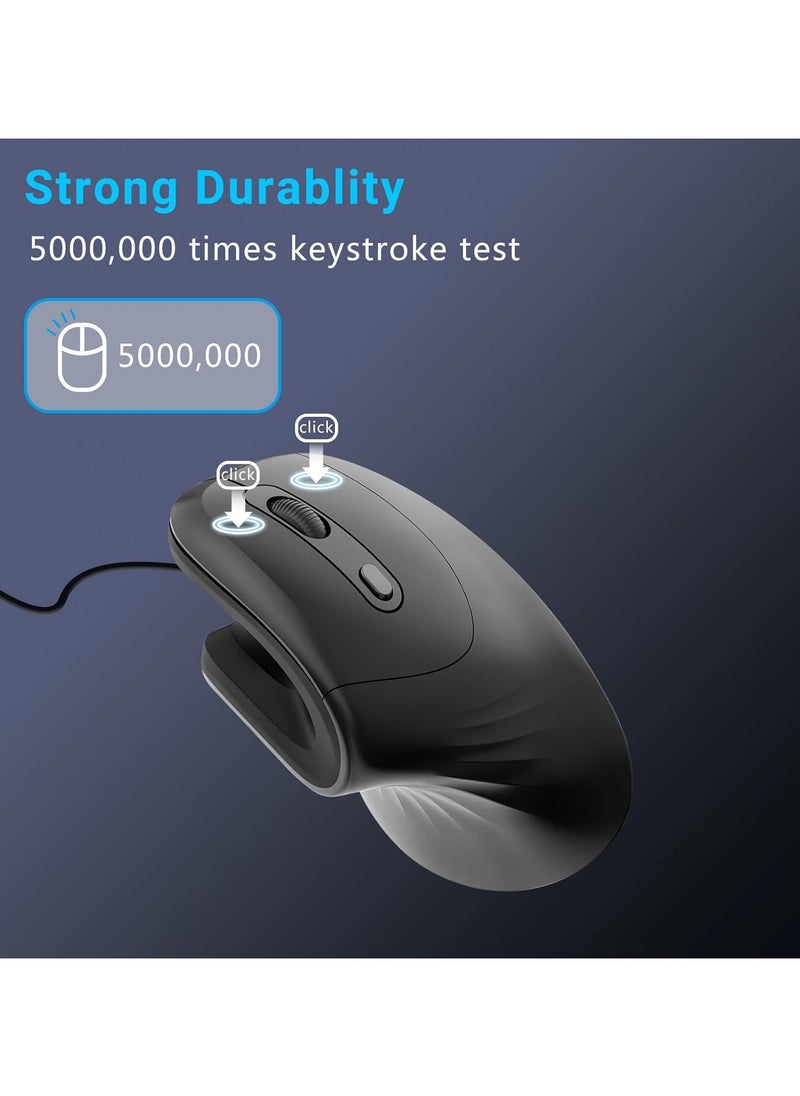 LIKE SHOW Wired Vertical Mouse, Ergonomic Mouse for Right-Handed Users, 800/1200/2400/3200 DPI PC Mouse Prevention Against Mouse Arm / Tennis Elbow (RSI Syndrome), Computer Mouse for Office/Home