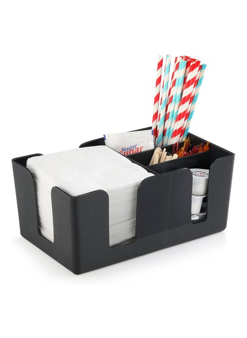 Bar Cafe Caddy Organizer Coffee with 6 Compartments,Tea,Tissue, Black