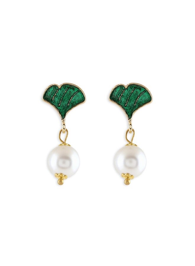 Zaveri Pearls أقراط زافيري بيرلز الخضراء المطلية بالمينا، أقراط متدلية عصرية من اللؤلؤ للنساء - ZPFK21965 - Image 1