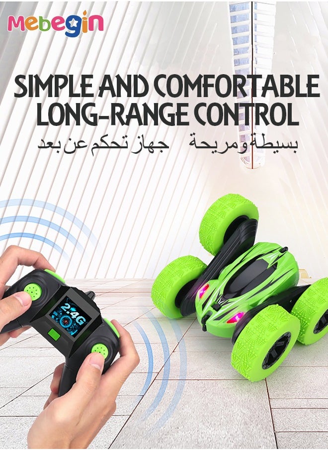MEBEGIN - 2.4Ghz RC Stunt Car Toy, 360°Double Side Flips Rotating RC Car, Rechargeable Remote Control Car, Portable Remote Control Double-sided Dump Truck, 2 AA Battery (Not Included) for RC Controller, Suitable for Indoor and Outdoor, Ideal Gift for Kids, 15*16*7cm - Image 1