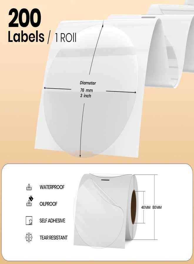 YIKIADA Transparent Round Thermal Labels 3 Inch Waterproof Stickers 200 PCS - Image 2