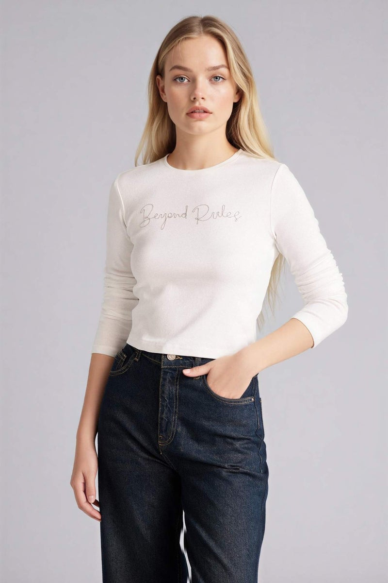 DeFacto Fitted Printed Crew Neck Long Sleeves T-Shirt - Image 1
