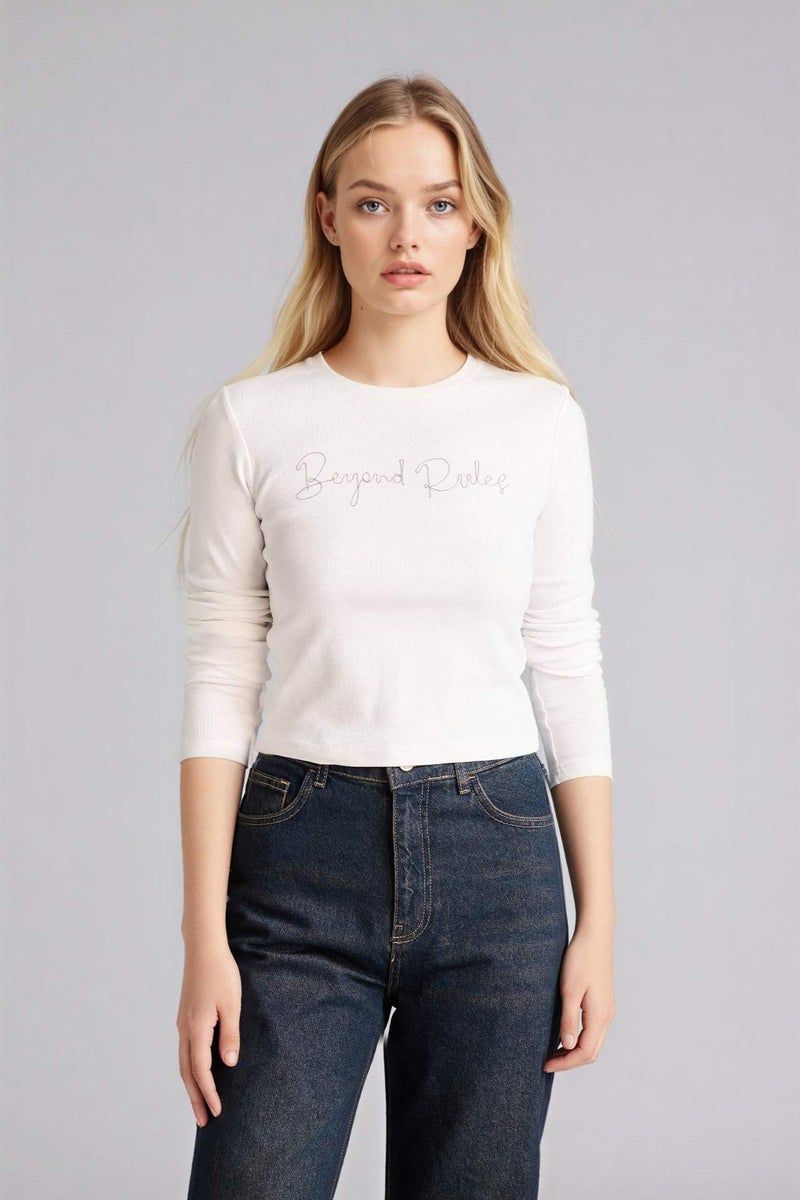 DeFacto Fitted Printed Crew Neck Long Sleeves T-Shirt - Image 3