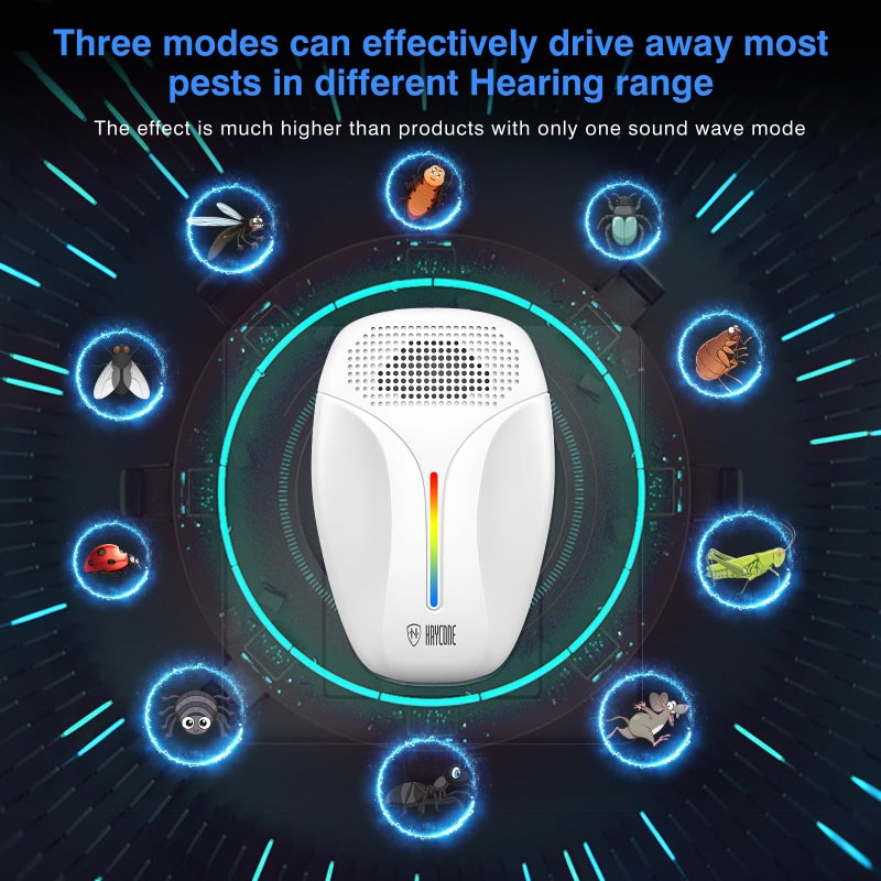 Haycone Upgraded Ultrasonic Repeller & Insect Indoor Repeller,Ultrasonic and Repellent for Roach,Rodent,Mouse,Bugs,Mosquito,Mice,Spider,Ant,3 Mode Switching,6 Packs - Image 2