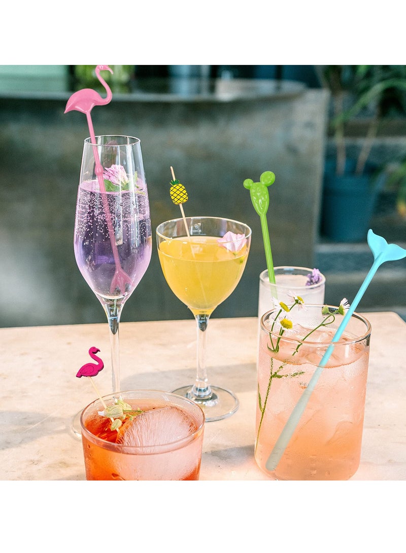 SOLARAE Ice Drink Mixing Stick Set,15Pcs Flamingo Cactus Reusable Novelty Swizzle Sticks with 100Pcs Bamboo Decorative Appetizer Picks for Tropical Beach Christmas Party - Image 2