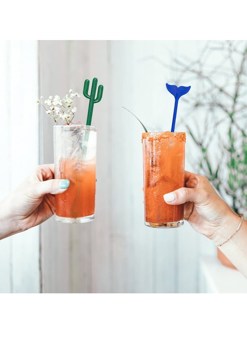 SOLARAE Ice Drink Mixing Stick Set,15Pcs Flamingo Cactus Reusable Novelty Swizzle Sticks with 100Pcs Bamboo Decorative Appetizer Picks for Tropical Beach Christmas Party - Image 5