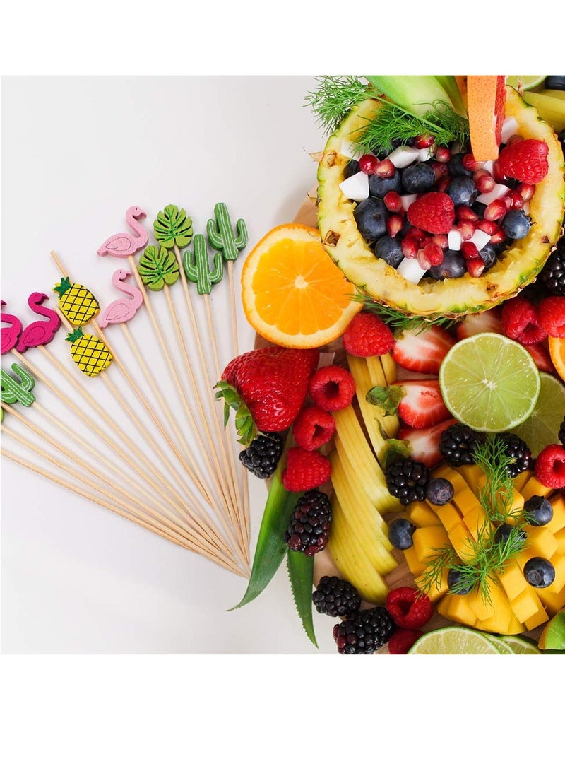 SOLARAE Ice Drink Mixing Stick Set,15Pcs Flamingo Cactus Reusable Novelty Swizzle Sticks with 100Pcs Bamboo Decorative Appetizer Picks for Tropical Beach Christmas Party - Image 4