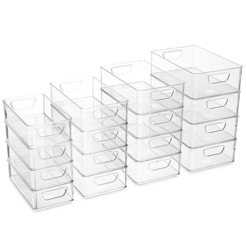 Munfix Set Of 16 Refrigerator Organizer Bins - Plastic Pantry Organization and Storage Baskets - Stackable Food Fridge Organizers with Cutout Handles for Freezer, Kitchen, Countertops, Cabinets - Image 3