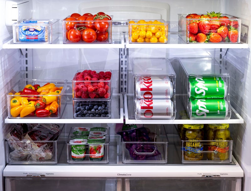 Munfix Set Of 16 Refrigerator Organizer Bins - Plastic Pantry Organization and Storage Baskets - Stackable Food Fridge Organizers with Cutout Handles for Freezer, Kitchen, Countertops, Cabinets - Image 4