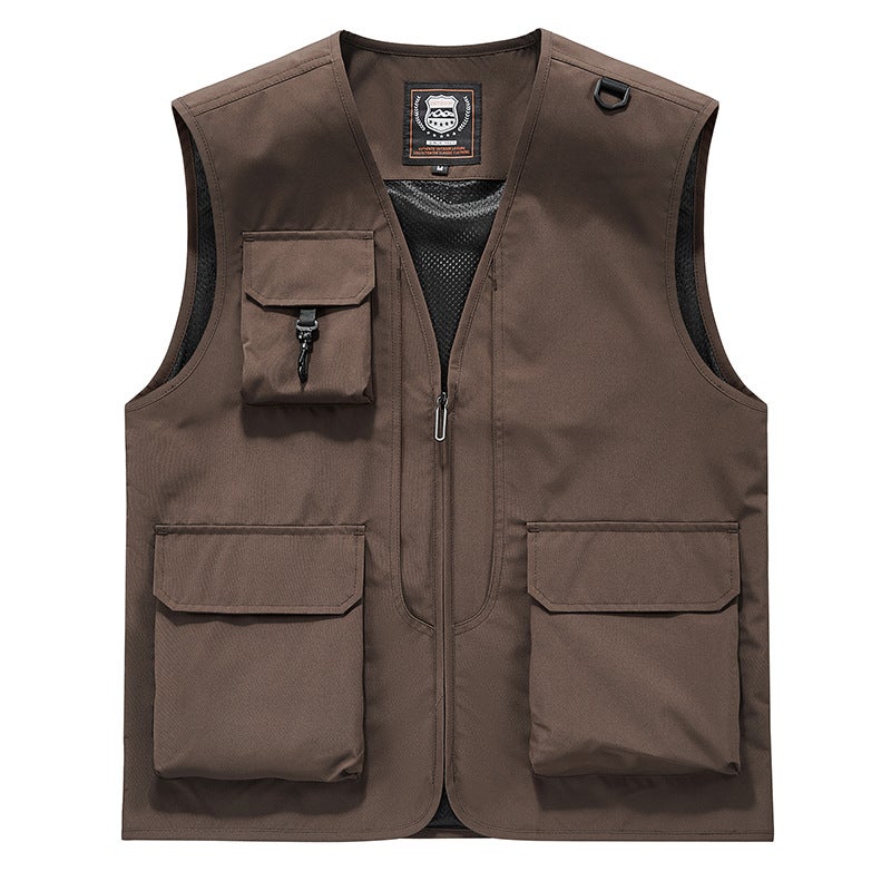 Men'S Vest For Outdoor Casual Fishing And Pography, V-Neck Workwear Vest With Multiple Pockets, Thin Style Gilet - Image 1