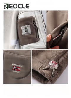 REOCLE Warm Sherpa Jacket for Men Winter Coats Outwear Winter Full-Zip Polar Fleece Sport Jacket with Pockets Unisex 360-Degree Ultra-Warm Sherpa Jacket Grey  - Image 4