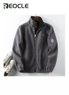 REOCLE Warm Sherpa Jacket for Men Winter Coats Outwear Winter Full-Zip Polar Fleece Sport Jacket with Pockets Unisex 360-Degree Ultra-Warm Sherpa Jacket Grey  - Image 1