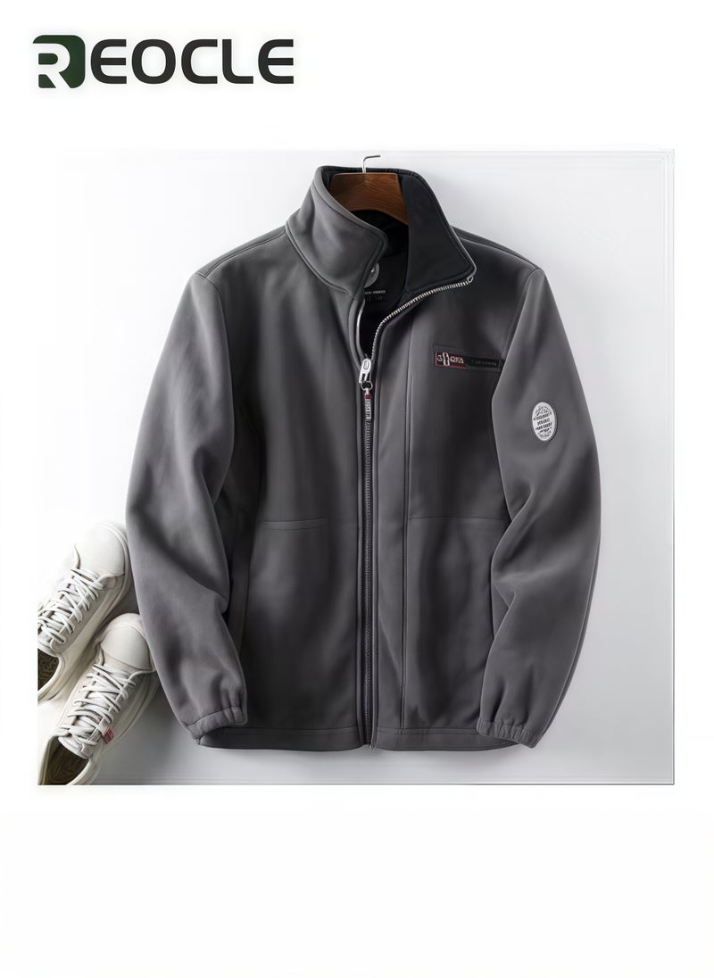 REOCLE Warm Sherpa Jacket for Men Winter Coats Outwear Winter Full-Zip Polar Fleece Sport Jacket with Pockets Unisex 360-Degree Ultra-Warm Sherpa Jacket Grey  - Image 1