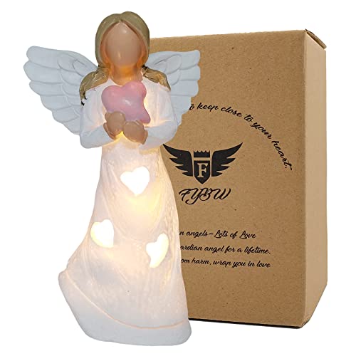 FYBW 5.12'' Guardian Angel Figurines Holding Pink Heart, Angel of Love Heart Statue Home Decor for Christmas Mother Valentine's Day - Image 1
