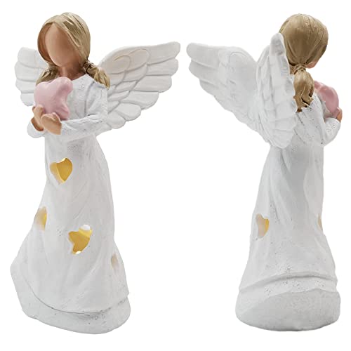 FYBW 5.12'' Guardian Angel Figurines Holding Pink Heart, Angel of Love Heart Statue Home Decor for Christmas Mother Valentine's Day - Image 2
