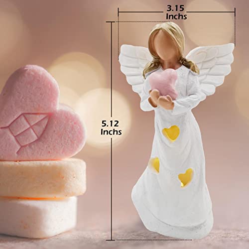 FYBW 5.12'' Guardian Angel Figurines Holding Pink Heart, Angel of Love Heart Statue Home Decor for Christmas Mother Valentine's Day - Image 3