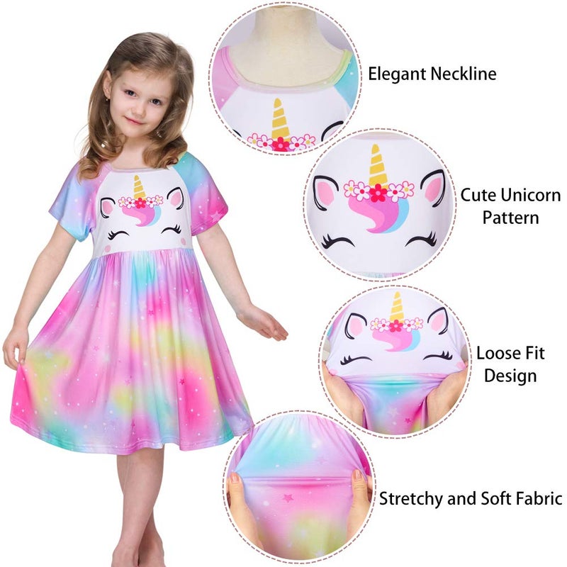 ICOSY Girls Nightgowns Unicorn Dress Pajamas for Kids Toddler Princess Nightgown Dress Unicorn Clothes for Girls - Image 4