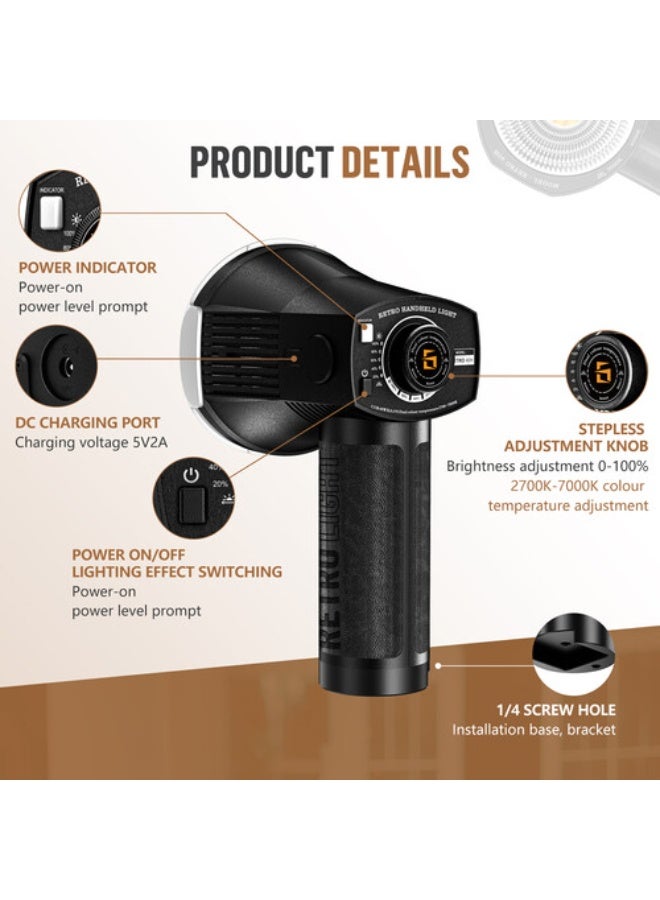 LENSGO 40H Retro Handheld Video Light – Portable LED Fill Light for Photography, Vlogging, and Studio Use - Image 3