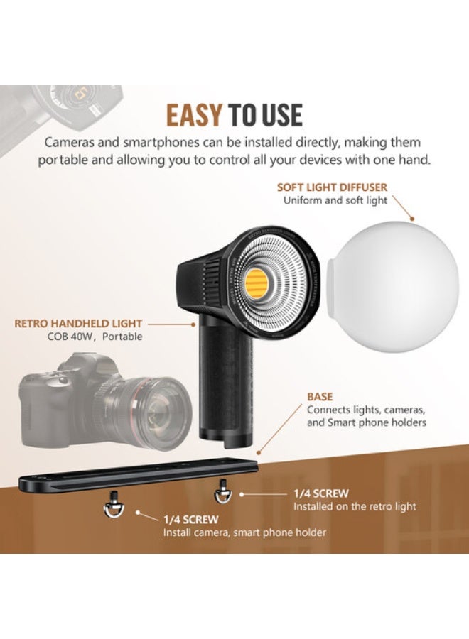 LENSGO 40H Retro Handheld Video Light – Portable LED Fill Light for Photography, Vlogging, and Studio Use - Image 2