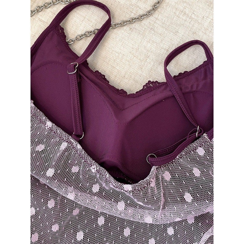 Polka Dot Lace Camisole Top with Padded Bust for Women - Image 4
