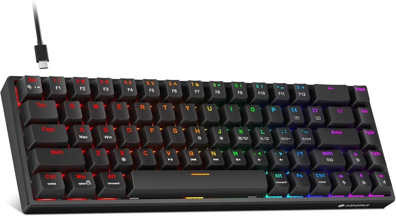KOORUI 60% Mechanical Gaming Keyboard, Mixed Colors LED Backlit Ultra-Compact 68 Keys, Mini Wired Keyboard with Blue Switch for Windows Laptop PC/Mac OS/Xbox - Image 1