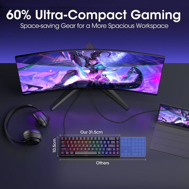 KOORUI 60% Mechanical Gaming Keyboard, Mixed Colors LED Backlit Ultra-Compact 68 Keys, Mini Wired Keyboard with Blue Switch for Windows Laptop PC/Mac OS/Xbox - Image 2