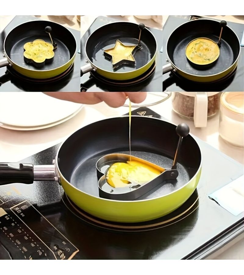 2 Pack Stainless Steel Egg Molds Heart Star Flower Breakfast Shaper - Image 5