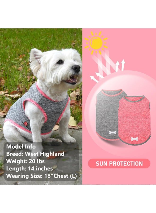 KYEESE 2 Pack Dog Shirts for Small Dogs Quick Dry Soft Stretchy Dog T-Shirts with Reflective Label Tank Top Sleeveless Vest Sun Protection Pet Clothes Puppy Shirt, Coral Red+Grey, S - Image 3