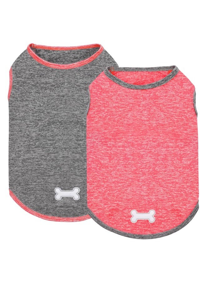 KYEESE 2 Pack Dog Shirts for Small Dogs Quick Dry Soft Stretchy Dog T-Shirts with Reflective Label Tank Top Sleeveless Vest Sun Protection Pet Clothes Puppy Shirt, Coral Red+Grey, S - Image 1