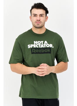 Reebok Men Sportswear Fit Brand Logo Short Sleeves Outdoor T-Shirt, Green  - Image 1