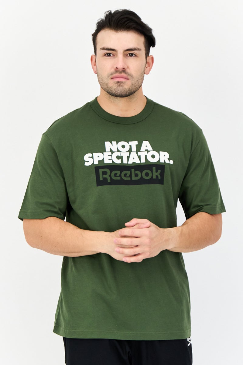 Reebok Men Sportswear Fit Brand Logo Short Sleeves Outdoor T-Shirt, Green - Image 1