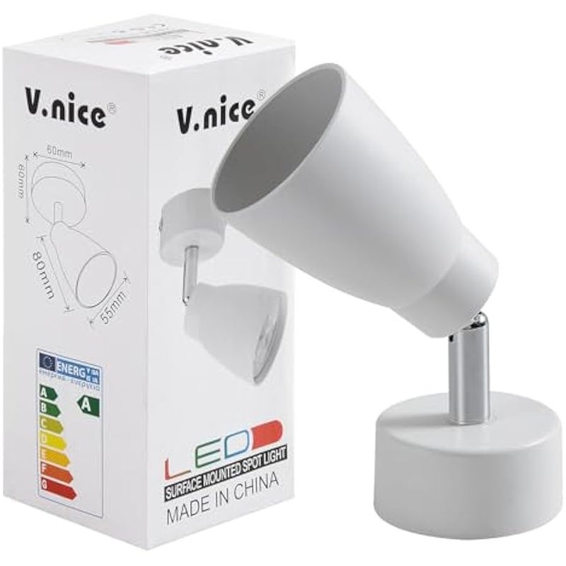 V.nice Surface Mounted White LED Spotlight with GU10 Socket – Adjustable 270° Rotating Ceiling Light, Modern Indoor Spotlight Fixture for Bedroom, Gallery, Kitchen or Study(Bulb Not Included) - Image 2