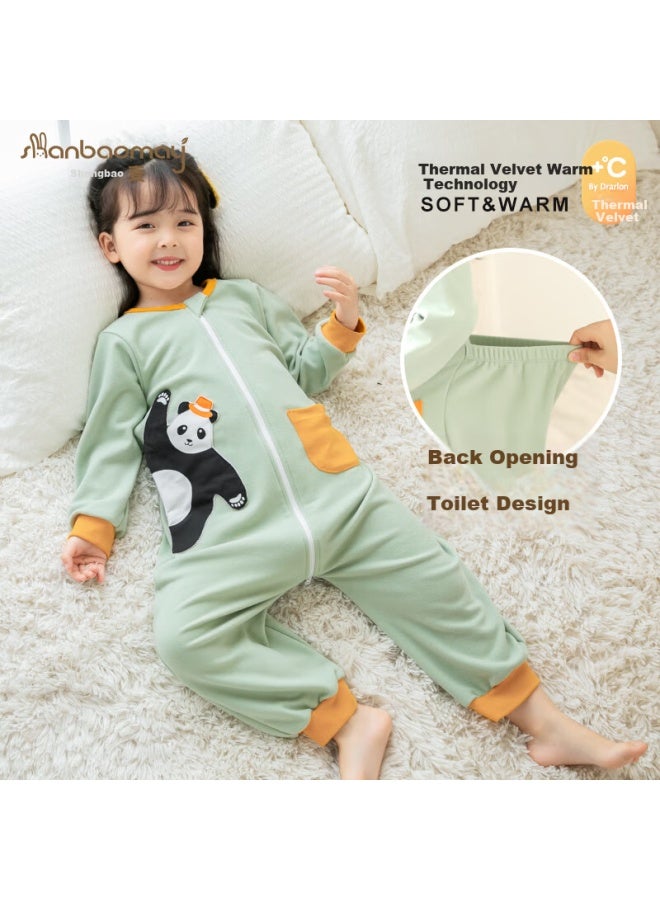 Shanbaomay Autumn Winter Children's One-piece Pajamas Thickened Warm Uni Baby Homewear Sleeping Bag Yellow 120cm - Image 3