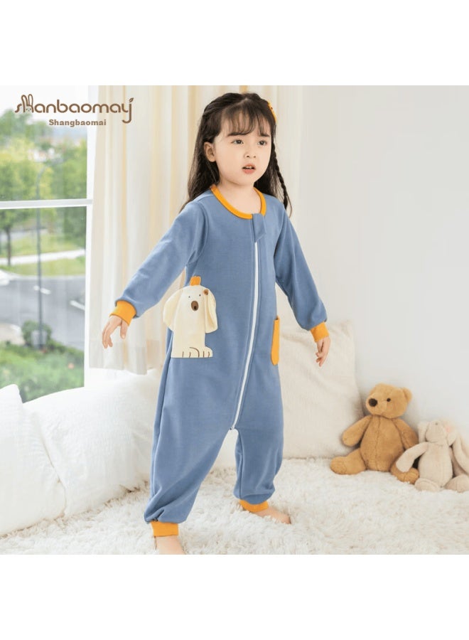 Shanbaomay Autumn Winter Children's One-piece Pajamas Thickened Warm Uni Baby Homewear Sleeping Bag Yellow 120cm - Image 2