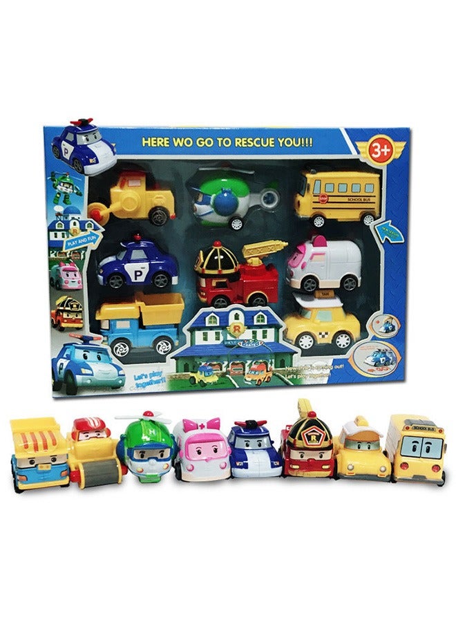 general Korean Q version robot police car pull-back car toy 8 pieces