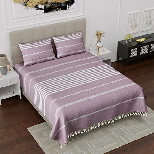 Värde 210 TC Double Bedsheet with Pillow Cover 2 | Handloom Bedsheets | Double Bedsheet for Summer | Size (90X100 Inches, 7.5 x 8.3 Feet, Dusty Lavender) - Image 1