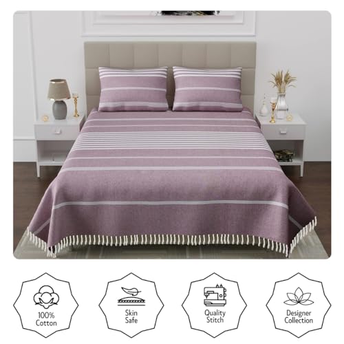Värde 210 TC Double Bedsheet with Pillow Cover 2 | Handloom Bedsheets | Double Bedsheet for Summer | Size (90X100 Inches, 7.5 x 8.3 Feet, Dusty Lavender) - Image 2