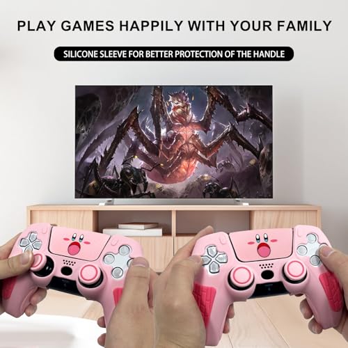 HLRAO Pink Anti Slip PS5 Controller Skin SetSoft Protective Controller Cover Case for PlayStation 5SlimPro Control with Touch Pad Stickers and 2 Thumb Grip Caps - Image 3
