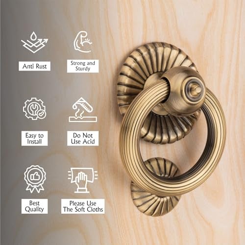 COMPASS Gulf Flower Door Knocker | Gulf Flower Shape Door Knocker | Handmade Door Knocker for Front Door Brass | 6" | Pack of 1 - Image 3
