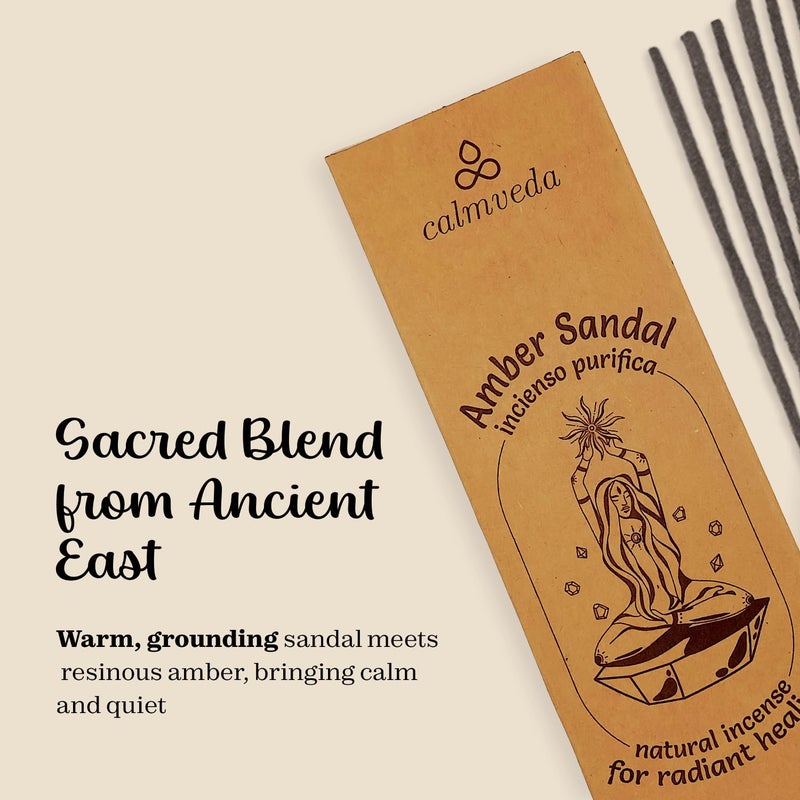 Calmveda Sandalwood Amber Incense Sticks Resin - (40+ Sticks  9 Inch) Thick Natural Amber Incense Sticks Made From Resins  Clean Charcoal Free | Warm Resinous - Sweet Aroma To Balance Energy & Cleanse Home - Image 3