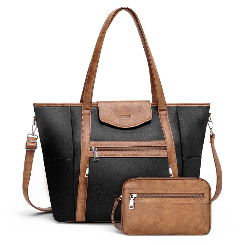 SYTRAH Laptop Bag for Women Designer Leather Laptop Backpack Purse 16 inch Computer Tote Bags for Work Travel with Satchel Purse Black Brown - Image 2