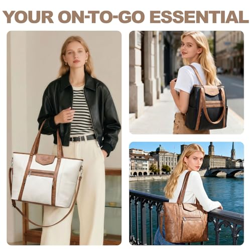 SYTRAH Laptop Bag for Women Designer Leather Laptop Backpack Purse 16 inch Computer Tote Bags for Work Travel with Satchel Purse Black Brown - Image 3