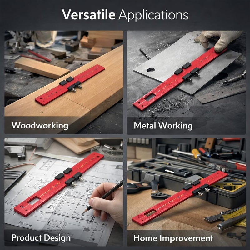 300mm Woodworking Scribing Ruler Aluminum Alloy, Compact Pocket Slide Stop Marking Tool - Rustproof Design, Precise Measurement for Machining and Woodworking - Image 3