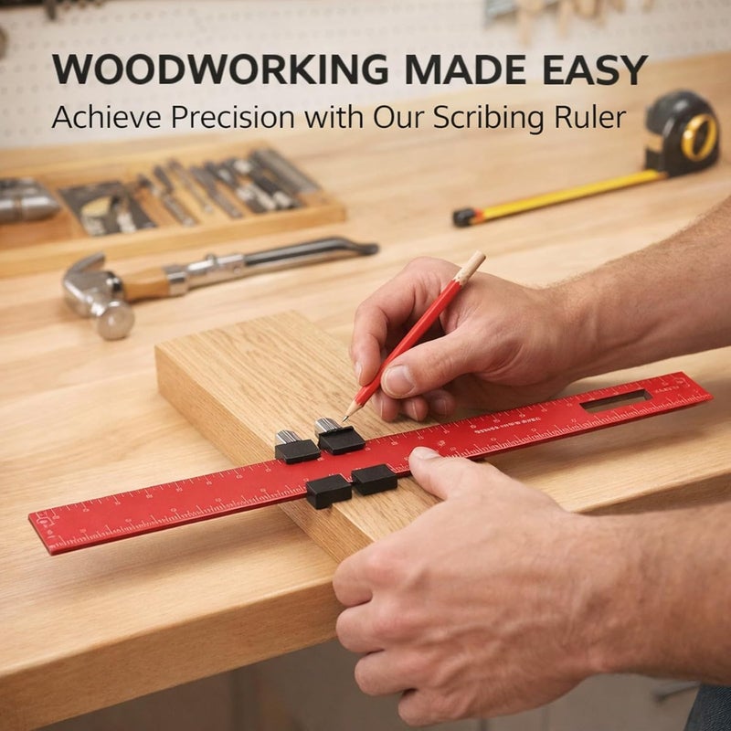 300mm Woodworking Scribing Ruler Aluminum Alloy, Compact Pocket Slide Stop Marking Tool - Rustproof Design, Precise Measurement for Machining and Woodworking - Image 4