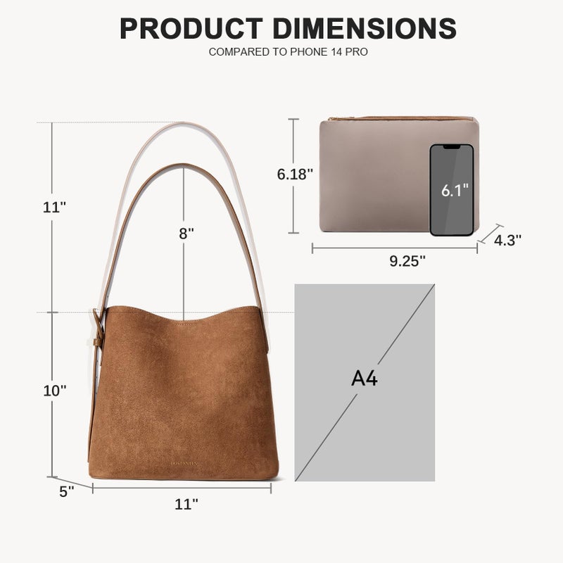 BOSTANTEN Bucket Bag Vegan Leather Shoulder Purses for Women Trendy Adjustable Strap, Suede Brown - Image 4
