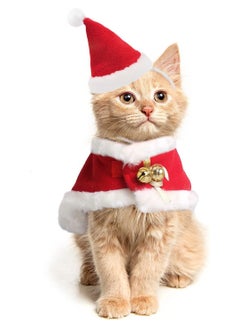 A.M Cat Outfit Dog Outfits Pet Christmas Costume Cat Santa Costume Kitten  Hat with Cloak for small Cat, Kitten, Dog, Puppy  - Image 1