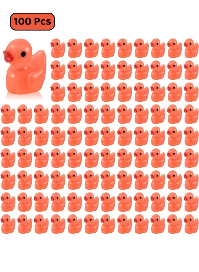 100 Pcs Mini Resin Ducks, Tiny Ducks Set for Potted Miniature Decoration, Garden Aquarium Potted, Garden Dollhouse, Cake Decoration, DIY Slime Kit, Craft Charms Party Toys, Orange - Image 1